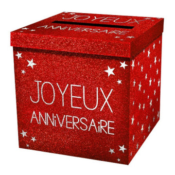 Urne  Joyeux Anniversaire rouge passion pailleté