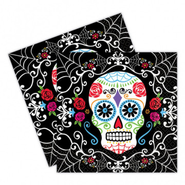 Lot de 20 serviettes jetables Jour des morts Halloween  33 x 33 cm