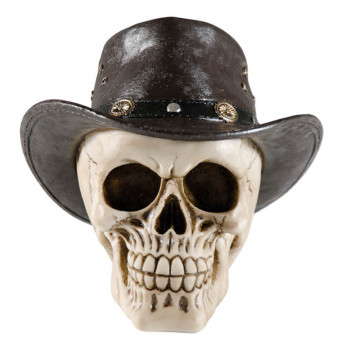 Crâne en résine chapeau de cowboy Halloween