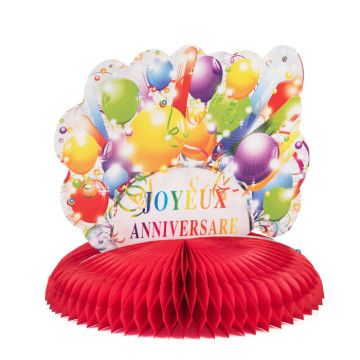 Centre de table Joyeux anniversaire en papier alvéolé rouge
