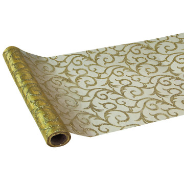 Chemin de table Arabesque organza doré 30 cm x 5 m