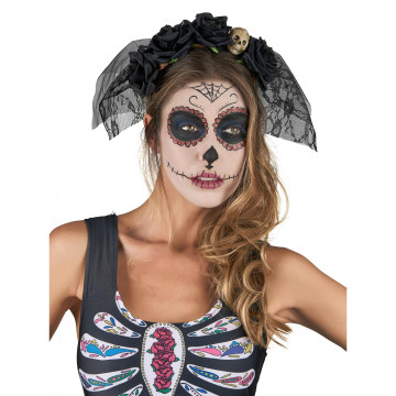 Tiare calavera luxe avec voile Halloween