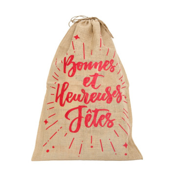 Sac à cadeaux Noël en jute 60 x 80 cm