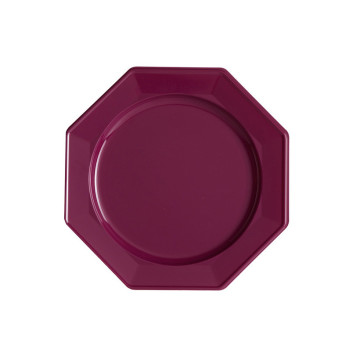 Lot de 8 assiettes à dessert plastiques réutilisables octogonales aubergine 16,5 cm