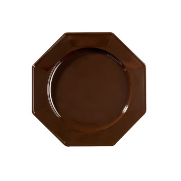 Lot de 8 assiettes à dessert plastiques réutilisables octogonales chocolat 16,5 cm