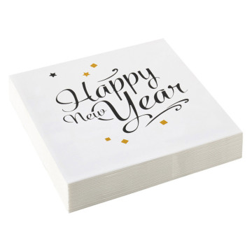 Lot de 20 serviettes jetables Happy New Year 33 x 33 cm