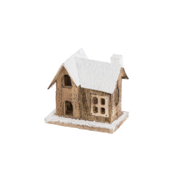 Maison de Noël bois naturel avec led 11,5 x 7 x 10 cm