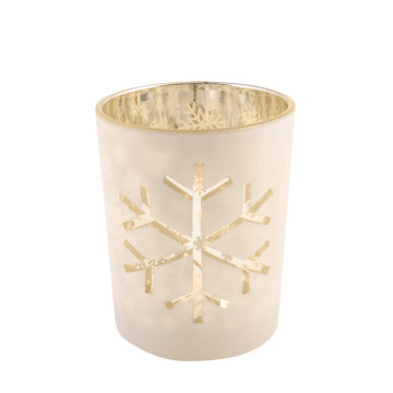 Photophore flocon blanc/champagne 8 x 7 cm