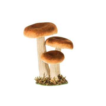 Champignons brun/blanc sur socle bois 15 x 11 x 17 cm