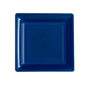 Lot de 8 assiettes à dessert réutilisables carrées bleu foncé 16,5 cm