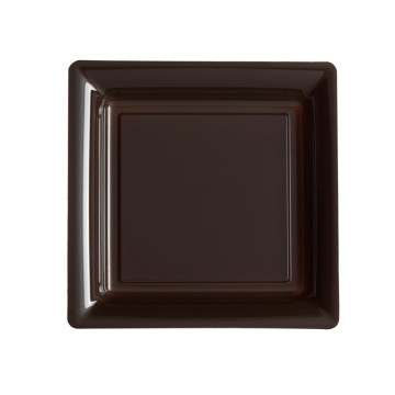 Lot de 8 assiettes à dessert réutilisables carrées chocolat 16,5 cm