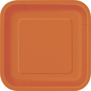 Lot de 8 assiettes à dessert réutilisables carrées orange 16,5 cm