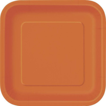 Lot de 8 assiettes à dessert réutilisables carrées orange 16,5 cm