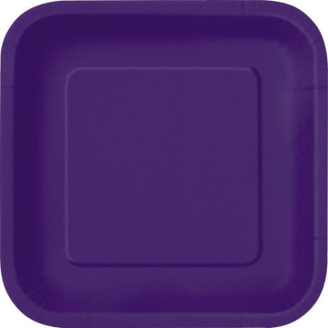 Lot de 8 assiettes réutilisables carrées aubergine 21,5 cm