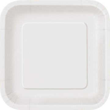 Lot de 14 assiettes réutilisables carrées blanc 21,5 cm