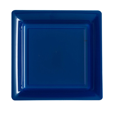 Lot de 8 assiette réutilisables carrées bleu foncé 21,5 cm
