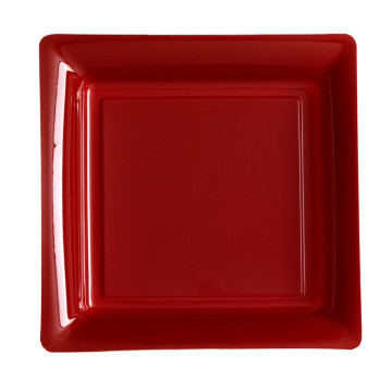 Lot de 8 assiettes réutilisables carrées bordeaux 21,5 cm