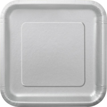Lot de 8 assiettes réutilisables carrées gris 21,5 cm