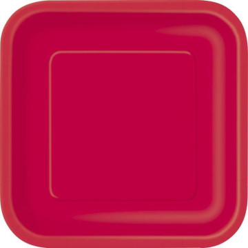 Lot de 8 assiettes réutilisables carrées rouge 21,5 cm