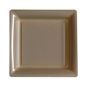 Lot de 8 assiettes réutilisables carrées taupe 21,5 cm