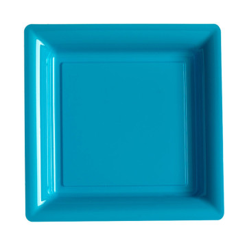 Lot de 8 assiettes réutilisables carrées turquoise 21,5 cm