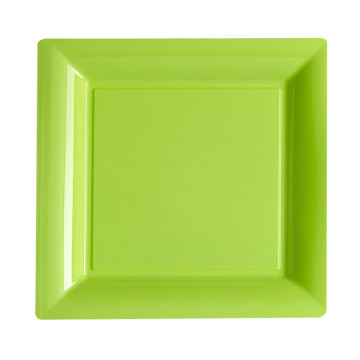 Lot de 14 assiettes réutilisables carrées vert anis 21,5 cm