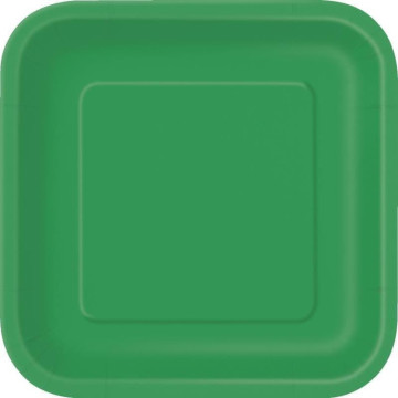 Lot de 14 assiettes réutilisables carrées vert foncé 21,5 cm