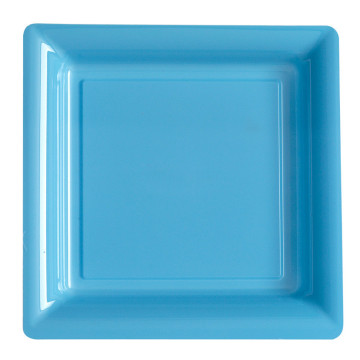 Lot de 8 assiettes plastiques réutilisables carrées bleu ciel 30,5 cm
