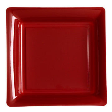 Lot de 8 assiettes plastiques réutilisables carrées bordeaux 30,5 cm