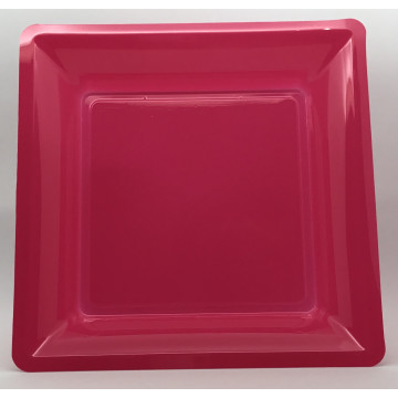 Lot de 8 assiettes plastiques réutilisables carrées framboise 30,5 cm