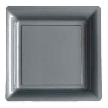 Lot de 8 assiettes plastiques réutilisables carrées gris 30,5 cm