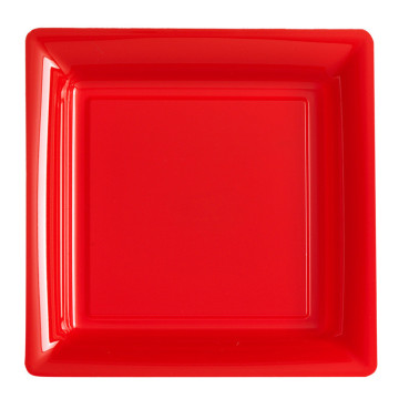 Lot de 8 assiettes plastiques réutilisables carrées rouge 30,5 cm