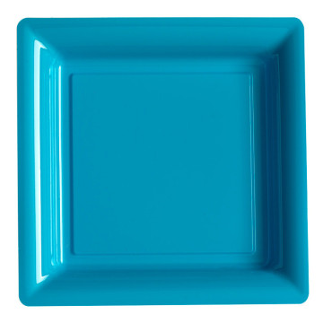 Lot de 8 assiettes plastiques réutilisables carrées turquoise 30,5 cm