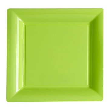 Lot de 8 assiettes plastiques réutilisables carrées vert anis 30,5 cm