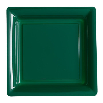 Lot de 8 assiettes plastiques réutilisables carrées vert foncé 30,5 cm