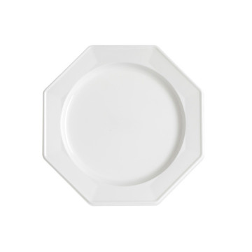 Lot de 8 assiettes à dessert plastiques réutilisables octogonales blanc 16,5 cm