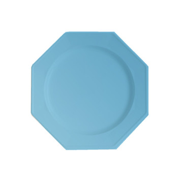 Lot de 8 assiettes à dessert plastiques réutilisables octogonales bleu ciel 16,5 cm