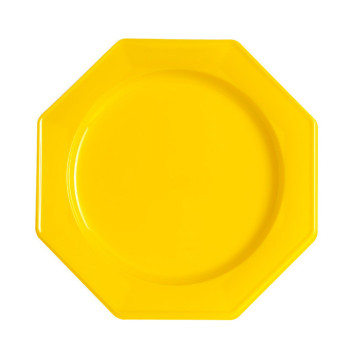 Lot de 8 assiettes plastiques réutilisables octogonales jaune 24 cm