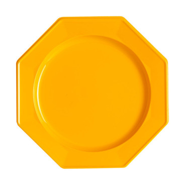 Lot de 8 assiettes plastiques réutilisables octogonales orange 24 cm