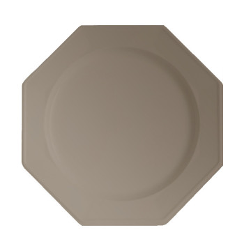 Lot de 8 assiettes plastiques réutilisables octogonales taupe 24 cm