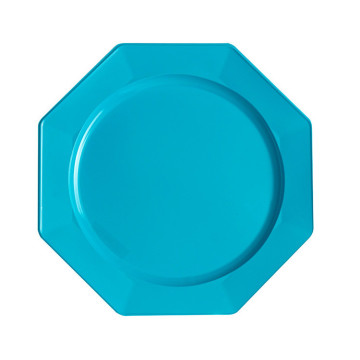 Lot de 8 assiettes plastiques réutilisables octogonales turquoise 24 cm