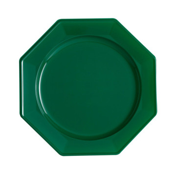 Lot de 8 assiettes plastiques réutilisables octogonales vert foncé 24 cm