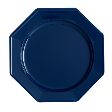 Lot de 8 assiettes plastiques réutilisables octogonales bleu foncé 31 cm