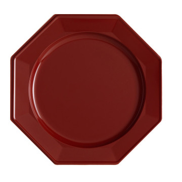 Lot de 8 assiettes plastiques réutilisables octogonales bordeaux 31 cm