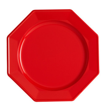 Lot de 8 assiettes plastiques réutilisables octogonales rouge 31 cm