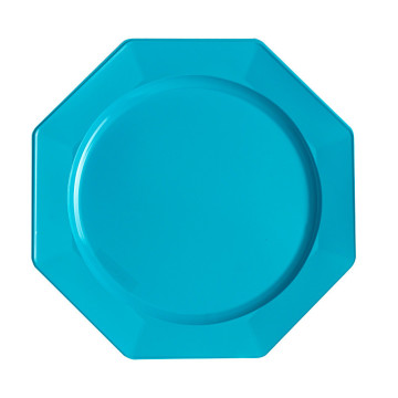 Lot de 8 assiettes plastiques réutilisables octogonales turquoise 31 cm
