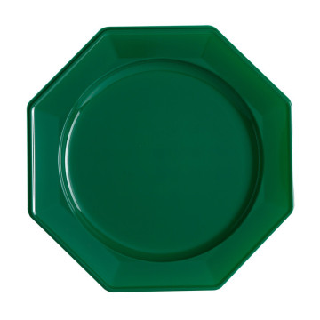 Lot de 8 assiettes plastiques réutilisables octogonales vert foncé 31 cm