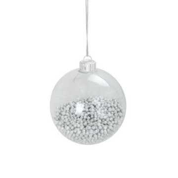 Boule en verre transparent + mini boule de neige pailletée argent