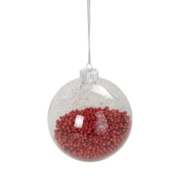 Boule en verre transparent + mini boule de neige pailletée rouge