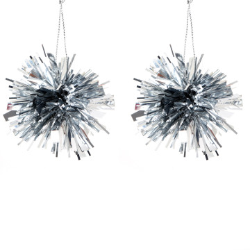 Lot de 2 Suspensions Pompon argent 7 cm